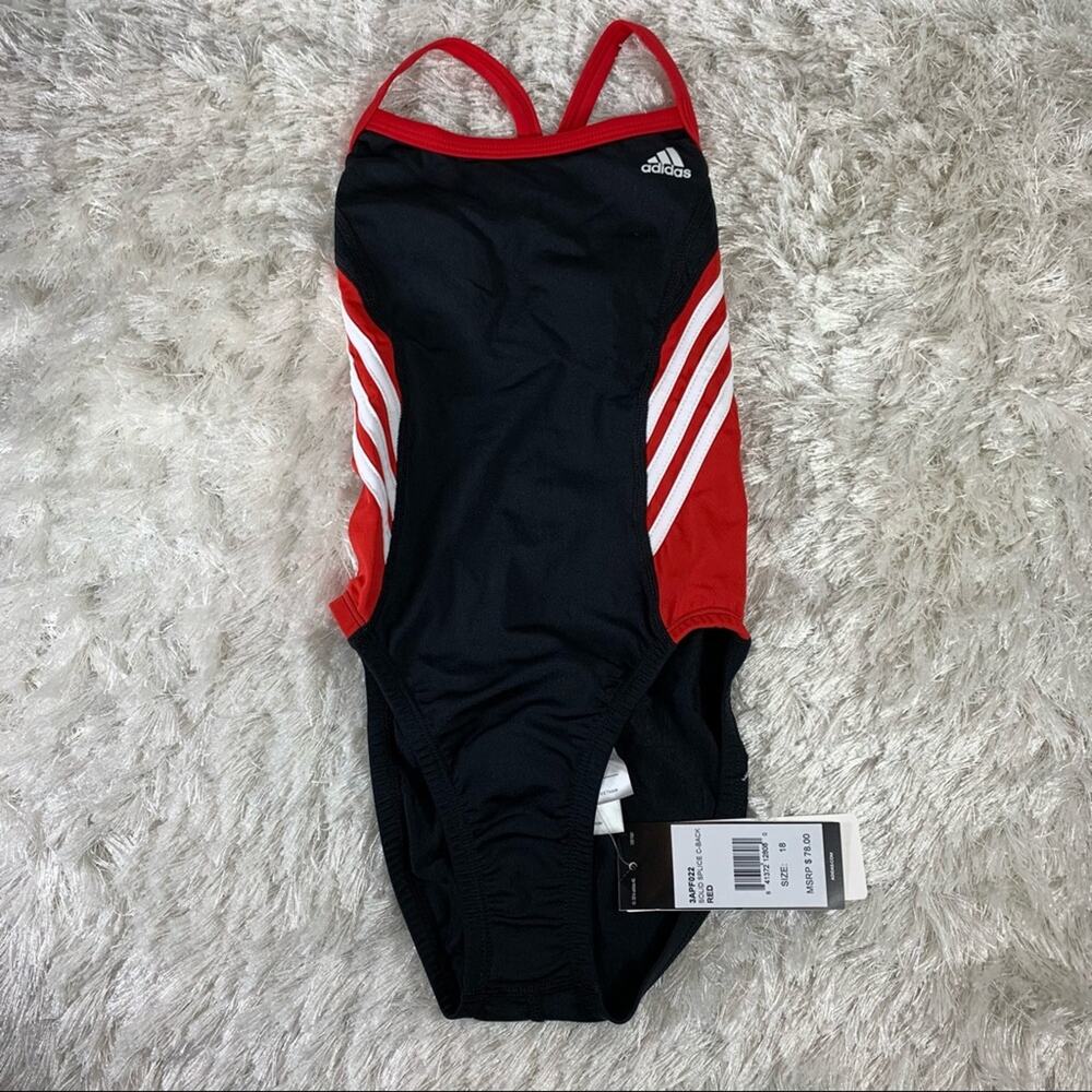 Adidas Black Red Infinitex 1 pc Swimsuit Sz 18